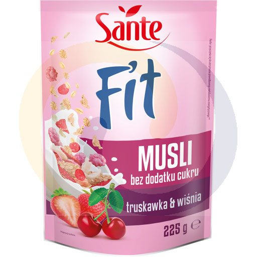 "Sante" Fit muesli aardbei en kers zonder toegevoegde suiker 225 g