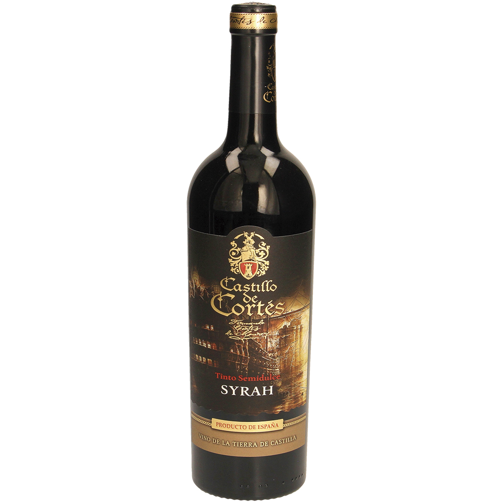 Rode wijn "Castillo de Cortes Syrah tinto semidulce", zoetig