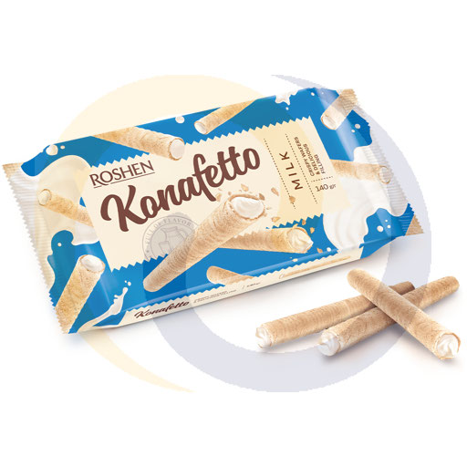 ВАФЕЛЬНЫЕ ТРУБОЧКИ "KONAFETTO" С МОЛОЧНОЙ НАЧИНКОЙ.