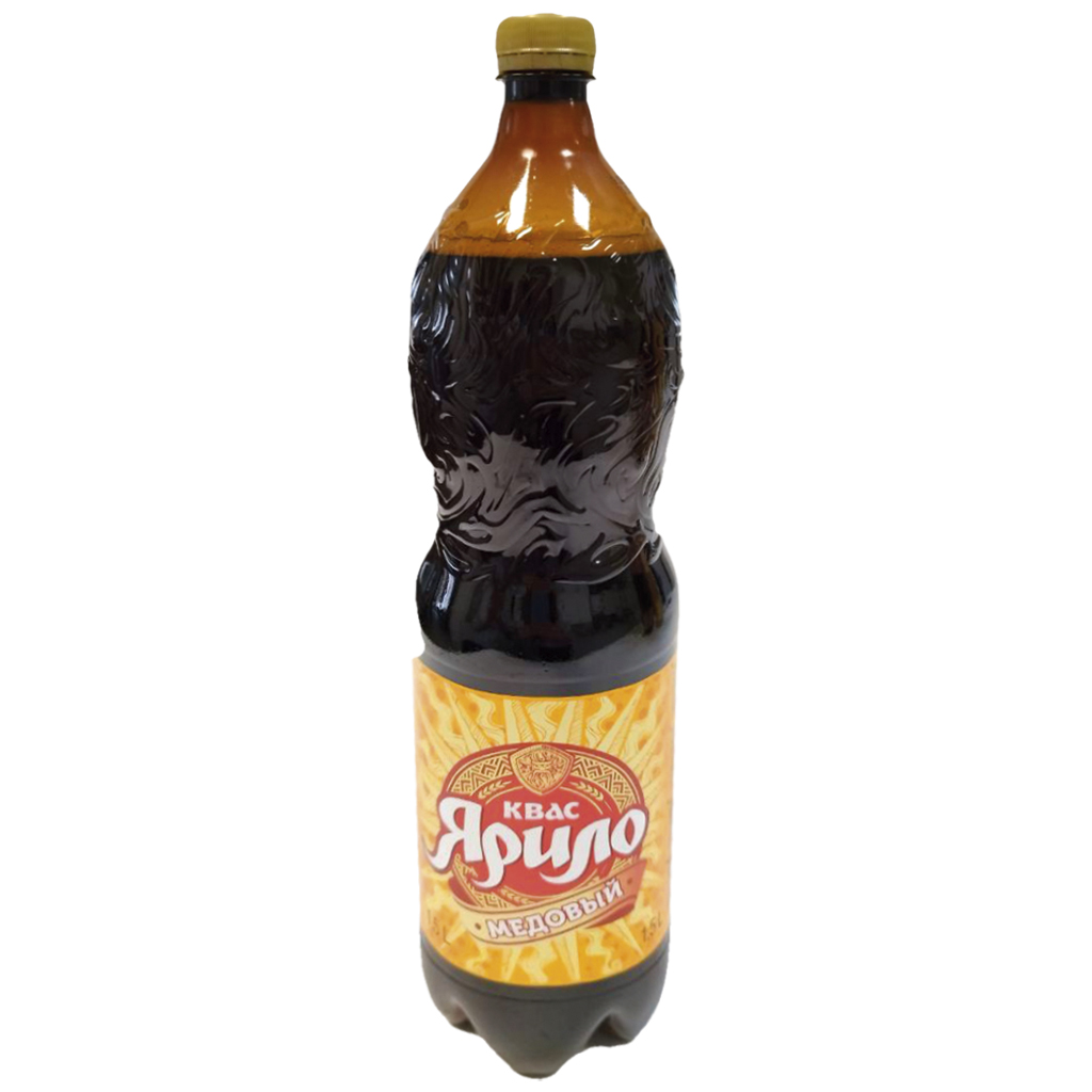 "Kvas Yarylo Medovyi" Koolzuurhoudende gefermenteerde drank op basis van mout met honing smaak.