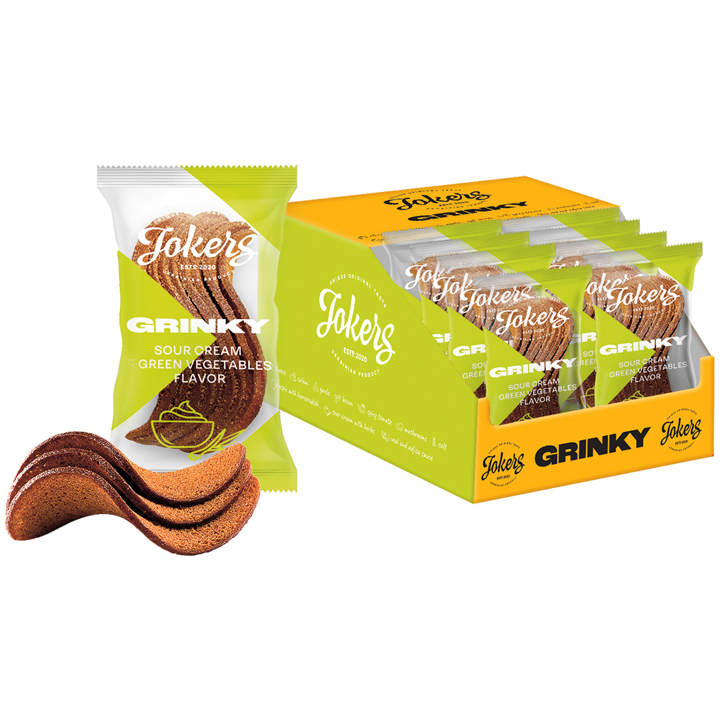GRINKY Snack van roggebroodmix met zure room- en kruiden-sma