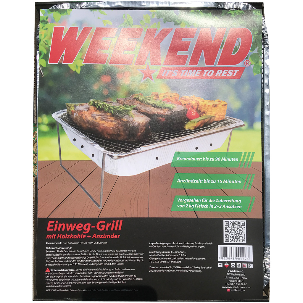 Wegwerpgrill met houtskool + aansteker