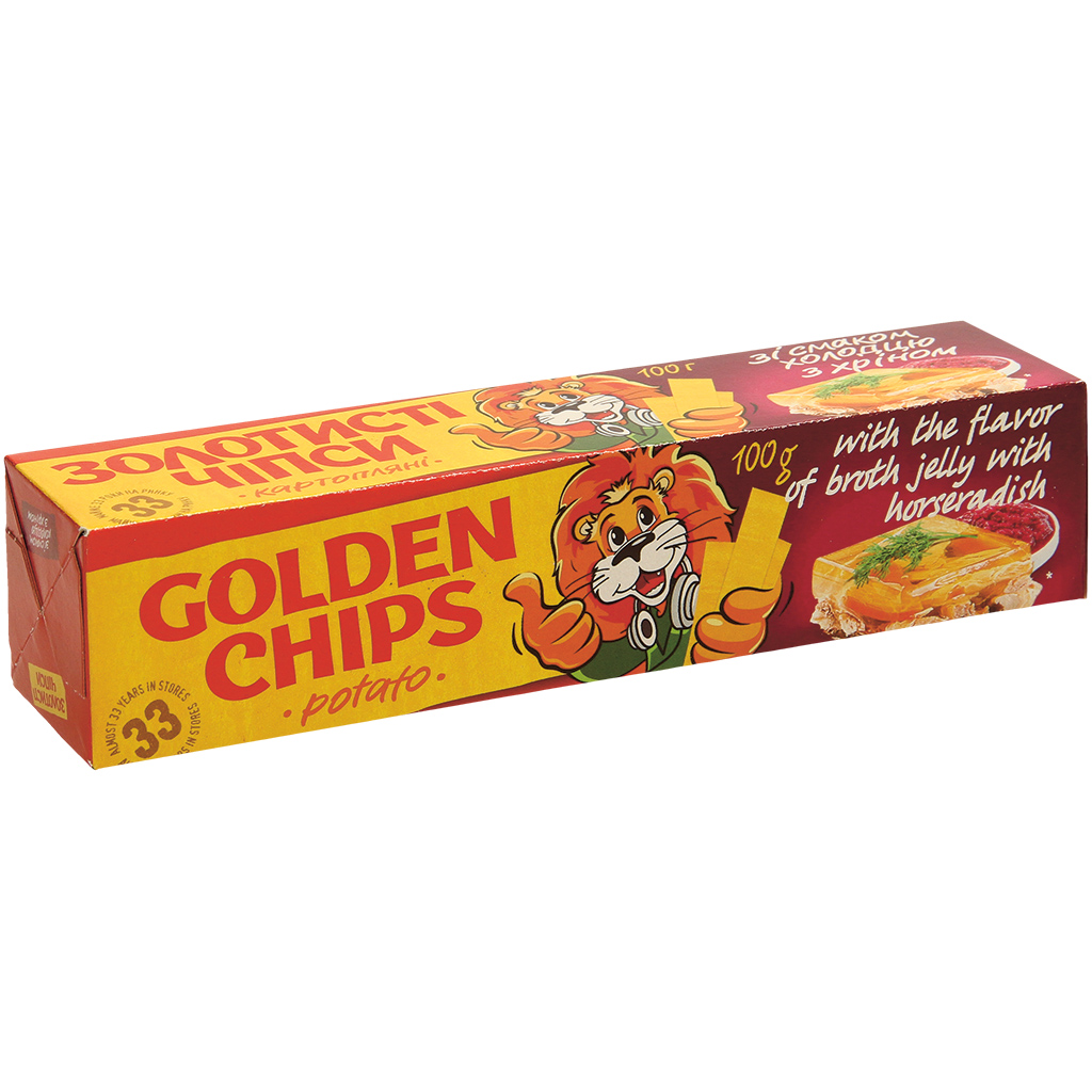 Gouden chips met aspik-peperwortelsmaak