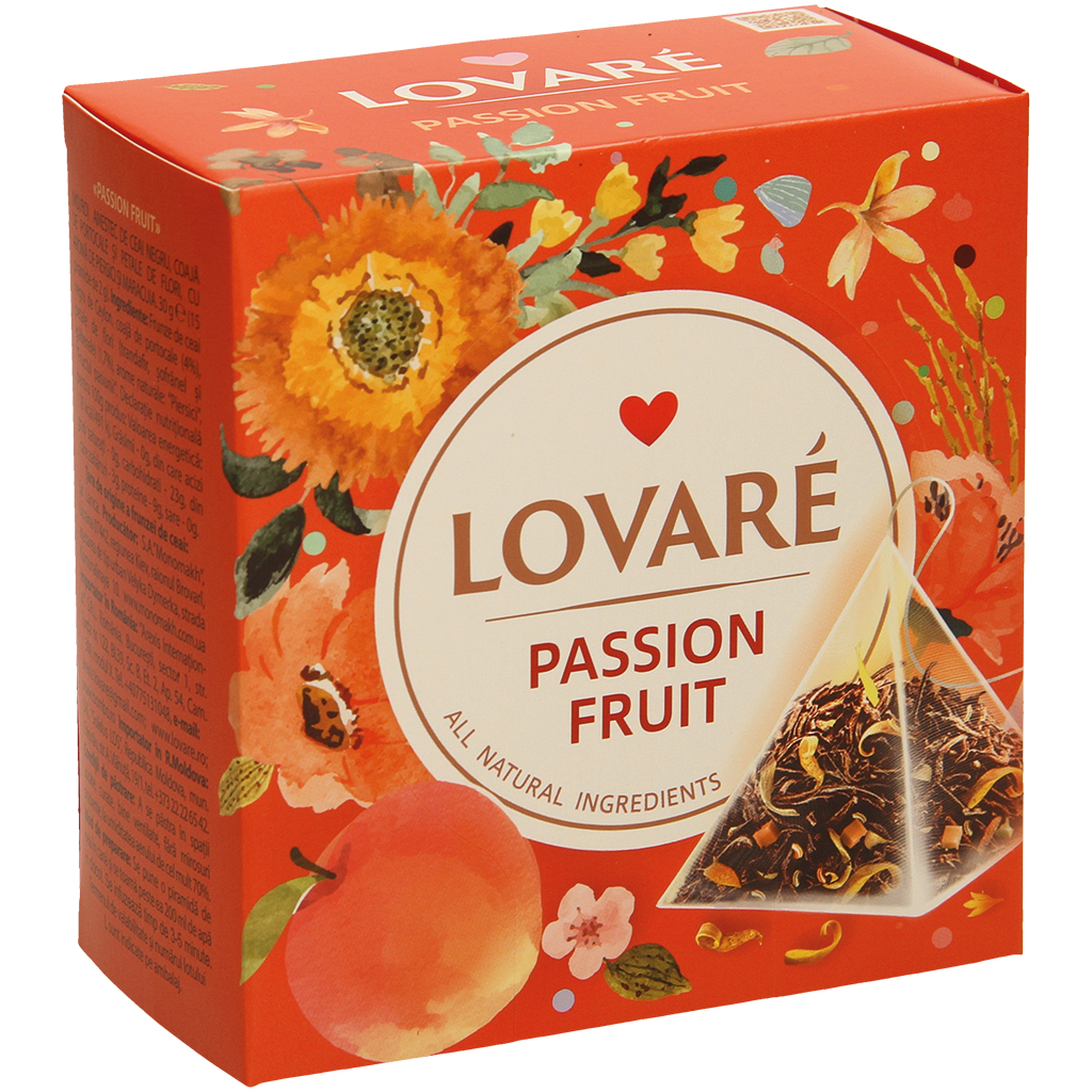 Lovare Passion fruit - черный чай с фруктами в пирамидках