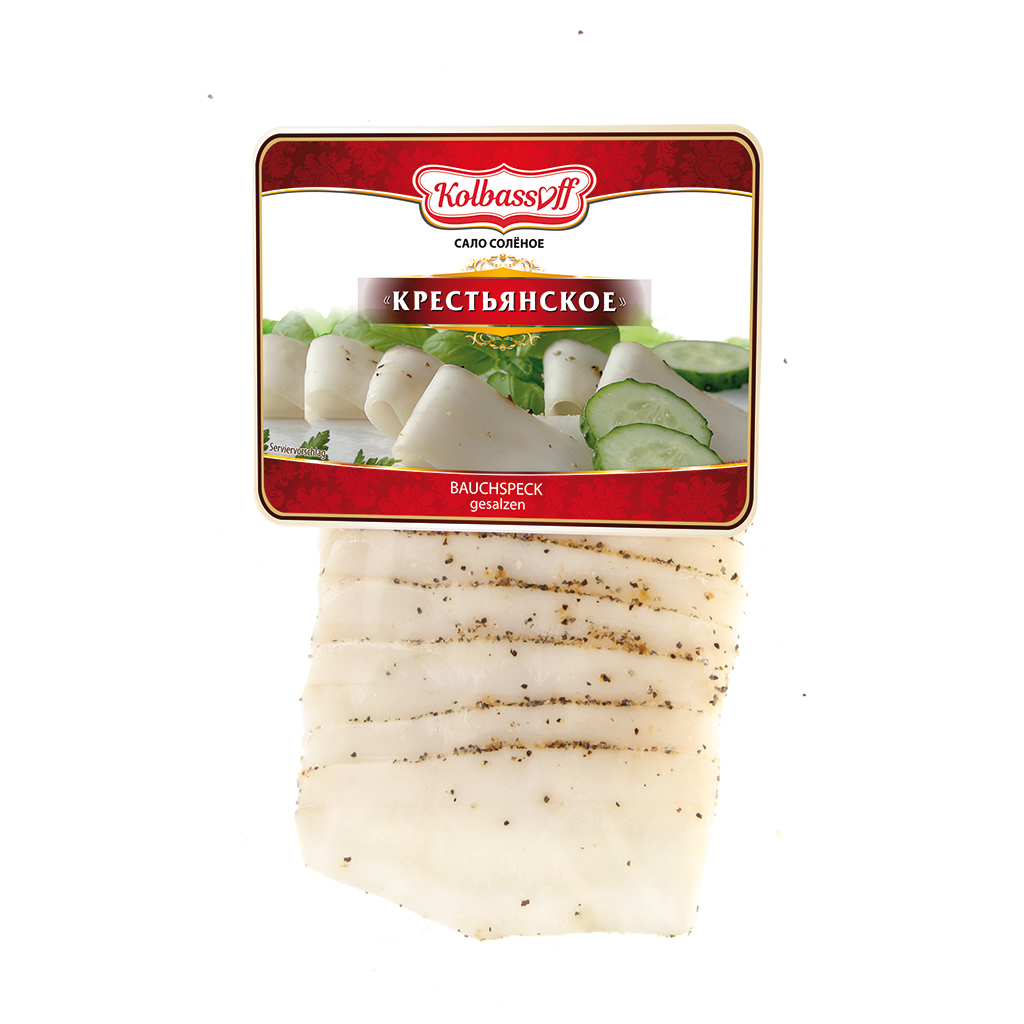 Gezouten buikspek "Krestjanskoe" met zwarte peper en knoflook