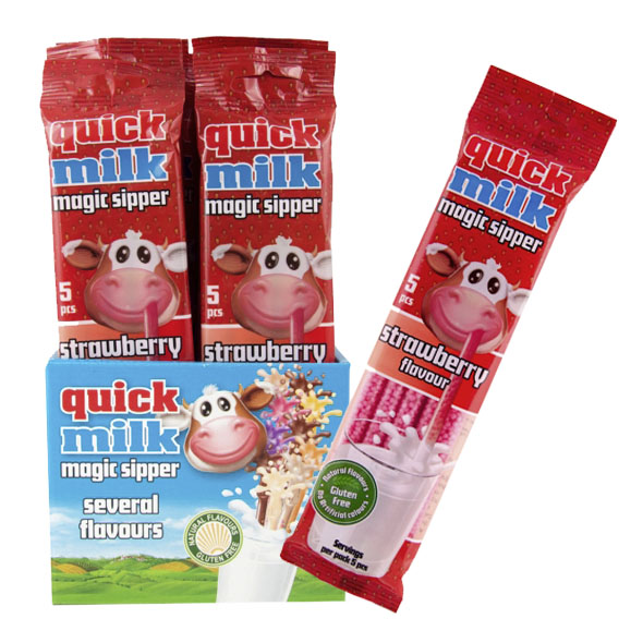 Rietjes, oplosbaar suikergranulaat met aardbeiensmaak, 5-pack