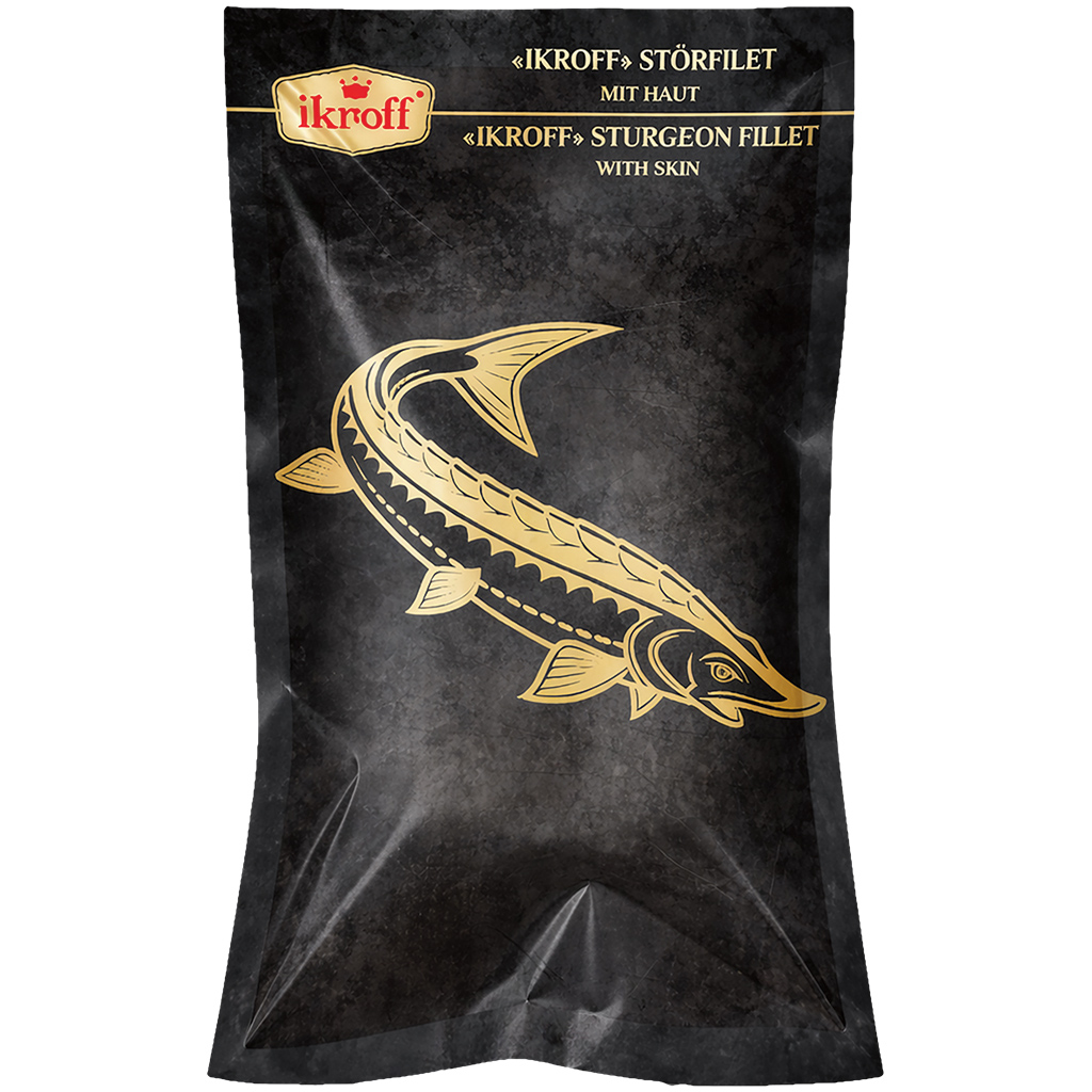 "IKROFF" Stooffilet met huid, vacuüm verpakt, diepgevroren.