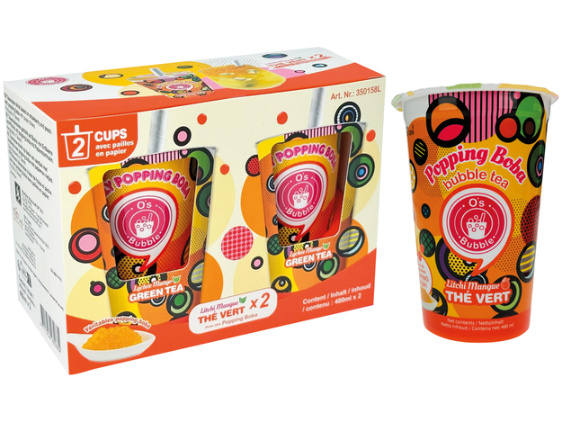Taiwanesische drank "BUBBLE TEA" met lychee- en mangosmaak en knapperige bollen