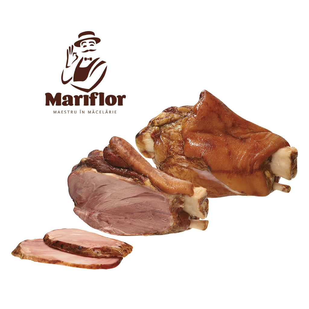 Mariflor-Ciolan mic gekookt en gerookt. Eisbein met bot, gekookt, gezouten en gerookt, met water en varkensbindweefsel-eiwit.