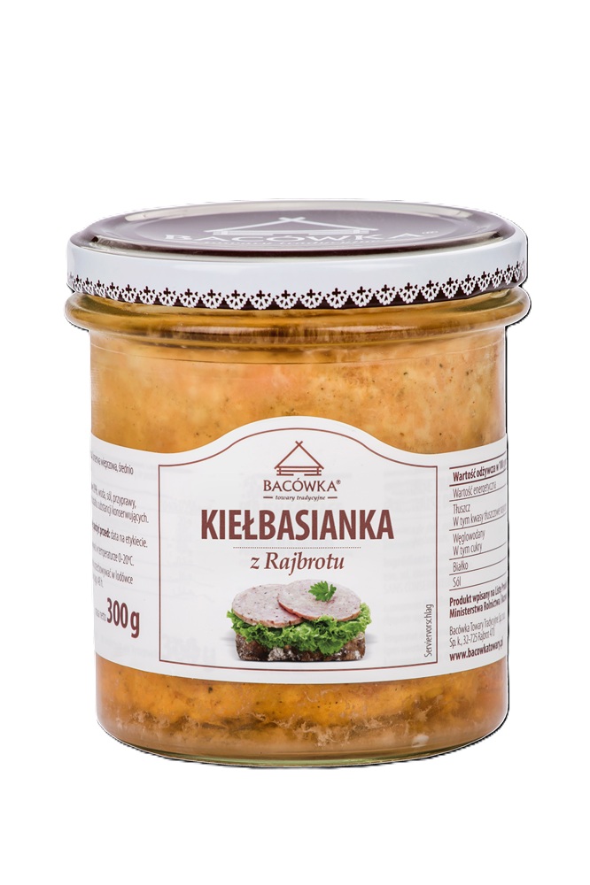 "Kiełbasianka uit Rajbrot" Vleesconserven van varkensvlees, middelgrof gehakt, gesteriliseerd.