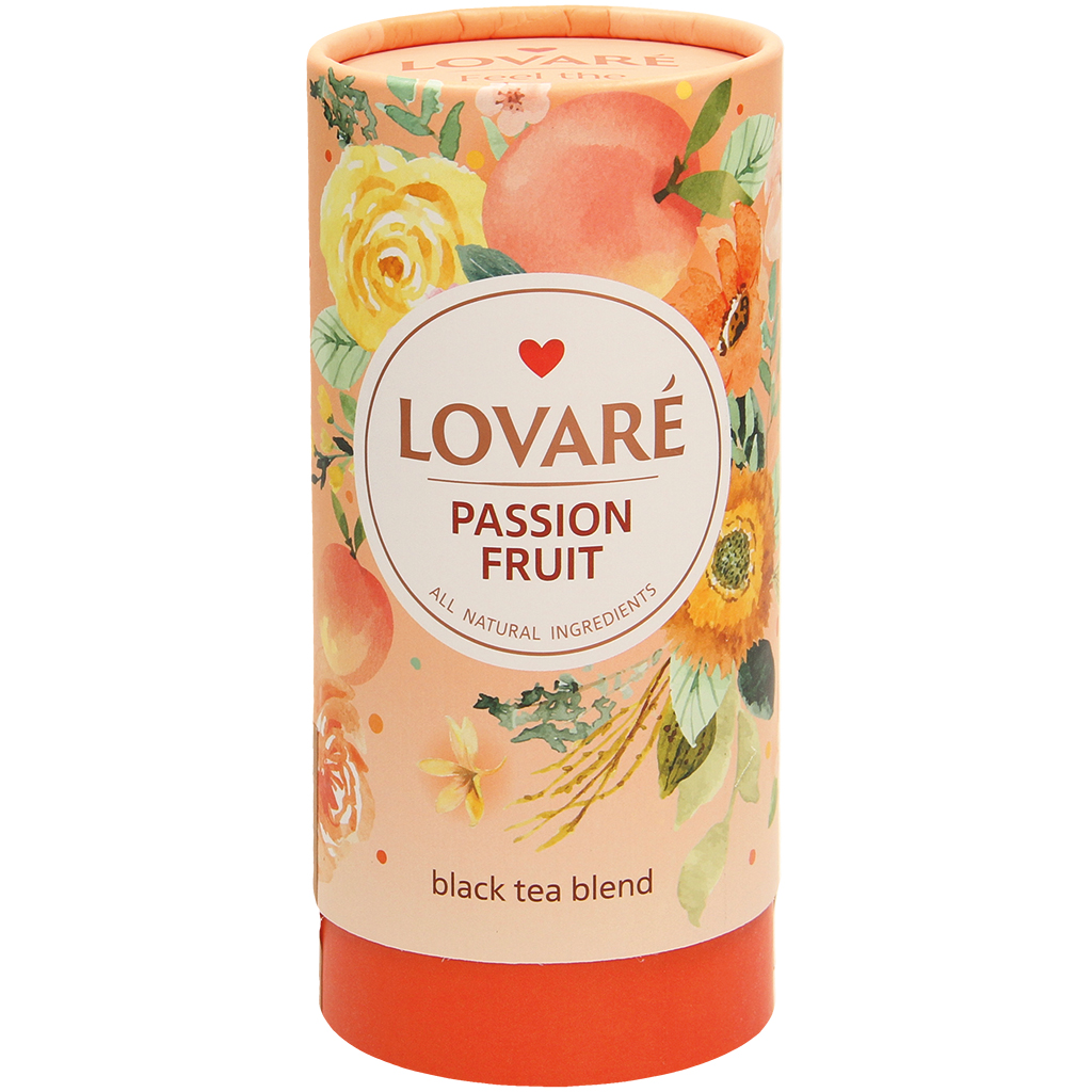 Lovare Passievrucht - Geparfumeerde Zwarte Thee met Fruit, Bloemblaadjes, Perzik Smaak en Passievrucht Smaak, los.