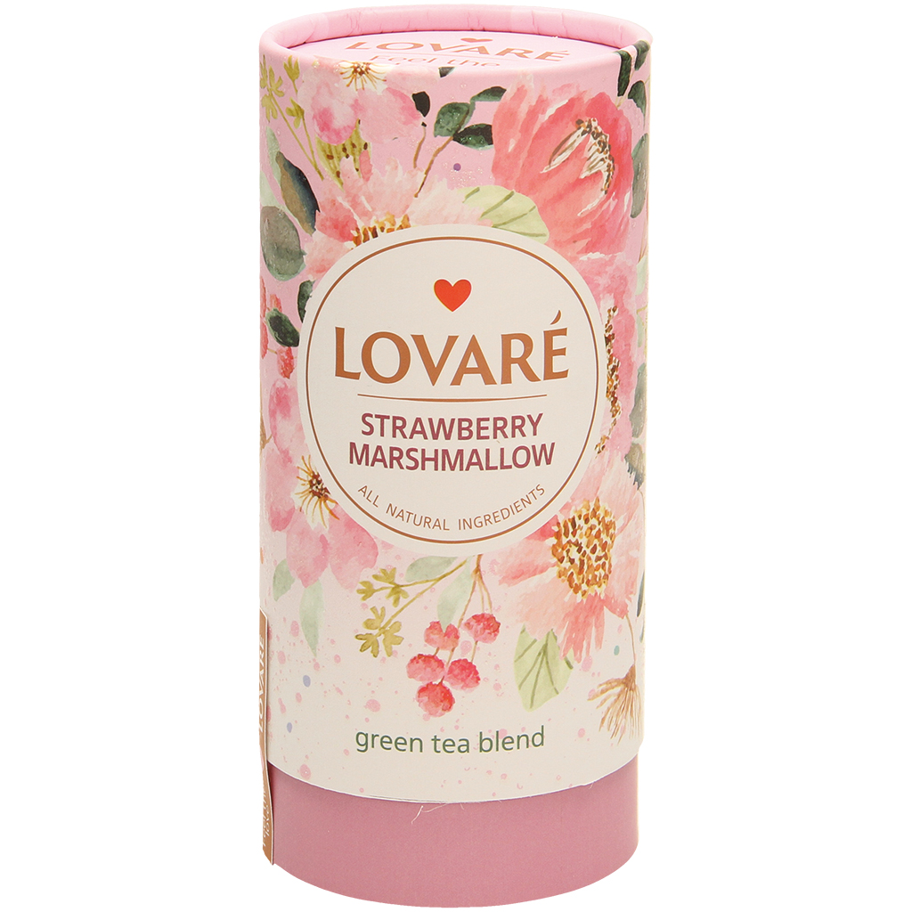 Lovare-Aardbeienmarshmallow, Geparfumeerde Groene Thee met Aardbeismaak, los.