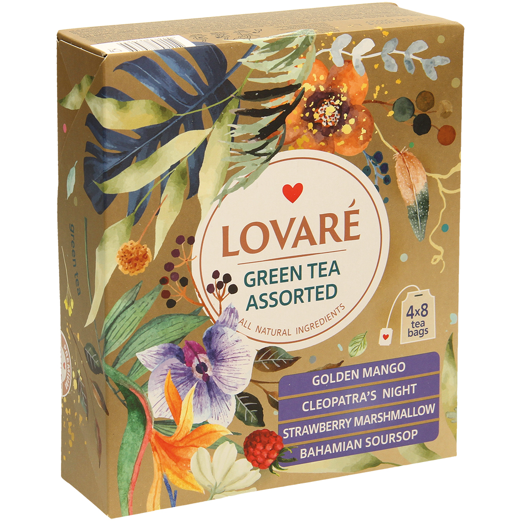 Lovare - Theeset met 4 theesoorten (groen) in zakjes. 8 zakjes per soort.
