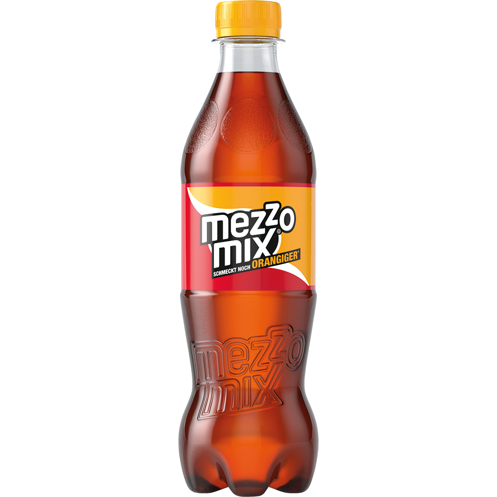 Koffeinhoudende verfrissende drank "Mezzo Mix" met plantenextracten en fijne sinaasappelsmaak