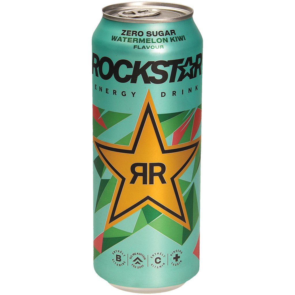 Koffeinhoudende verfrissende drank/ energiedrank met watermeloen-kiwi smaak, zonder suiker