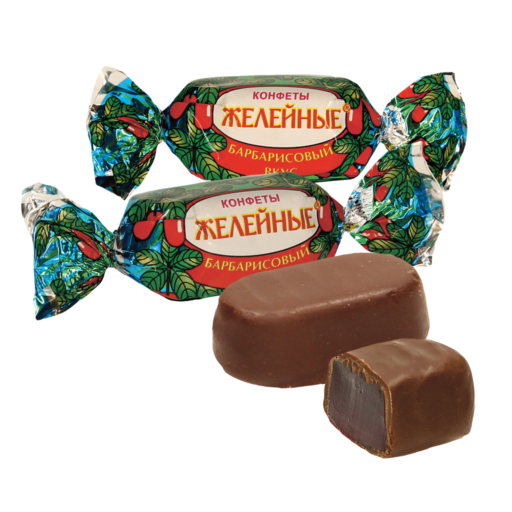 Gelei-confect met berberis-smaak, omhuld met chocolade
