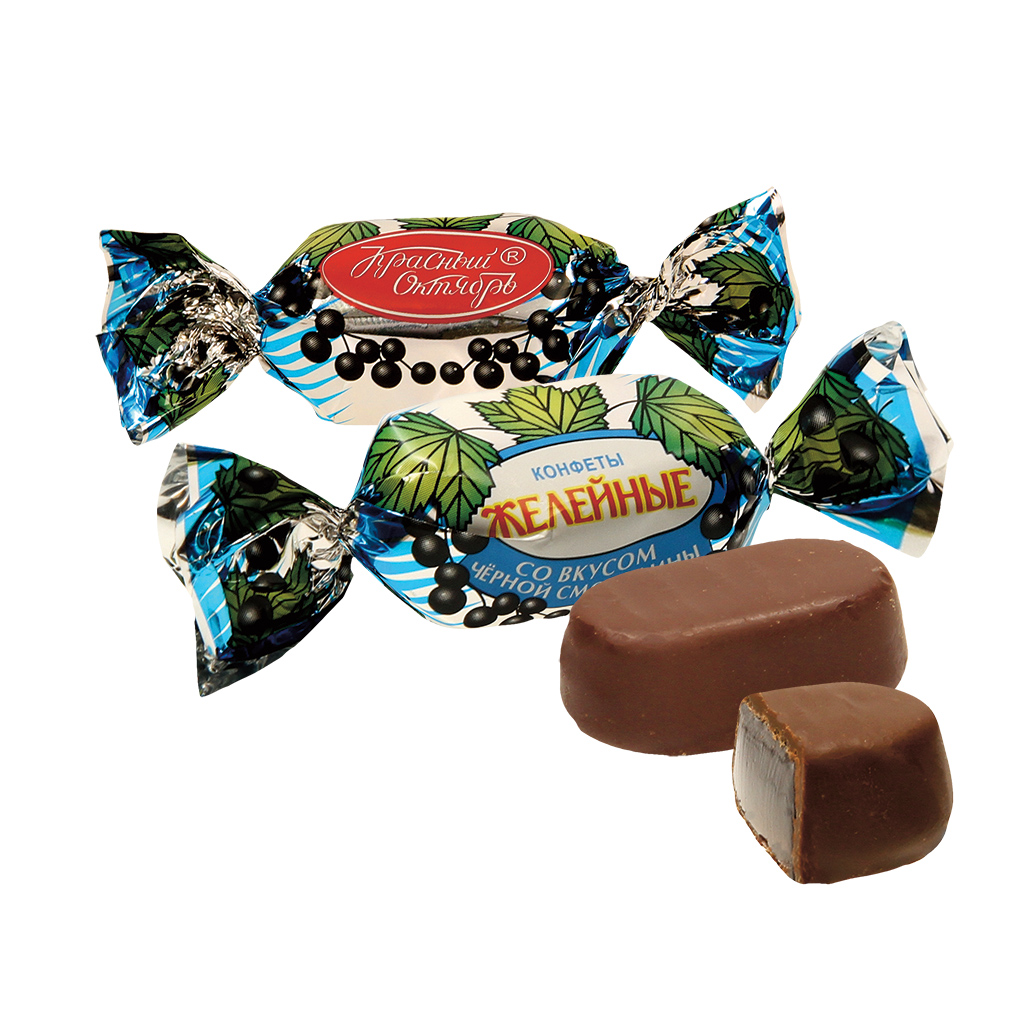 Gelei-confect met zwarte bessen smaak, omhuld met chocolade