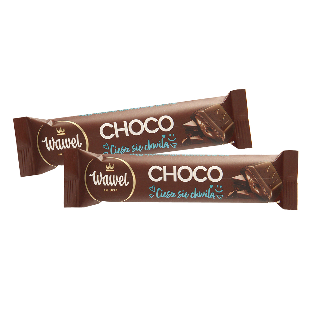 "Choco" chocolade met chocoladevulling (51%) met chocolade (10%). Chocolade bevat naast cacaoboter ook andere plantaardige vetten.