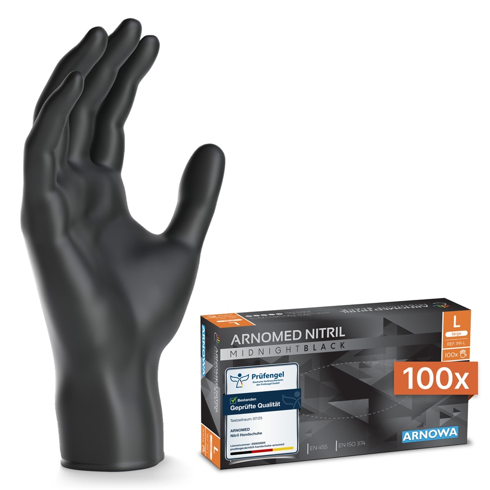 Eenmalige beschermhandschoenen arnomed nitril middernacht zwart 391-l