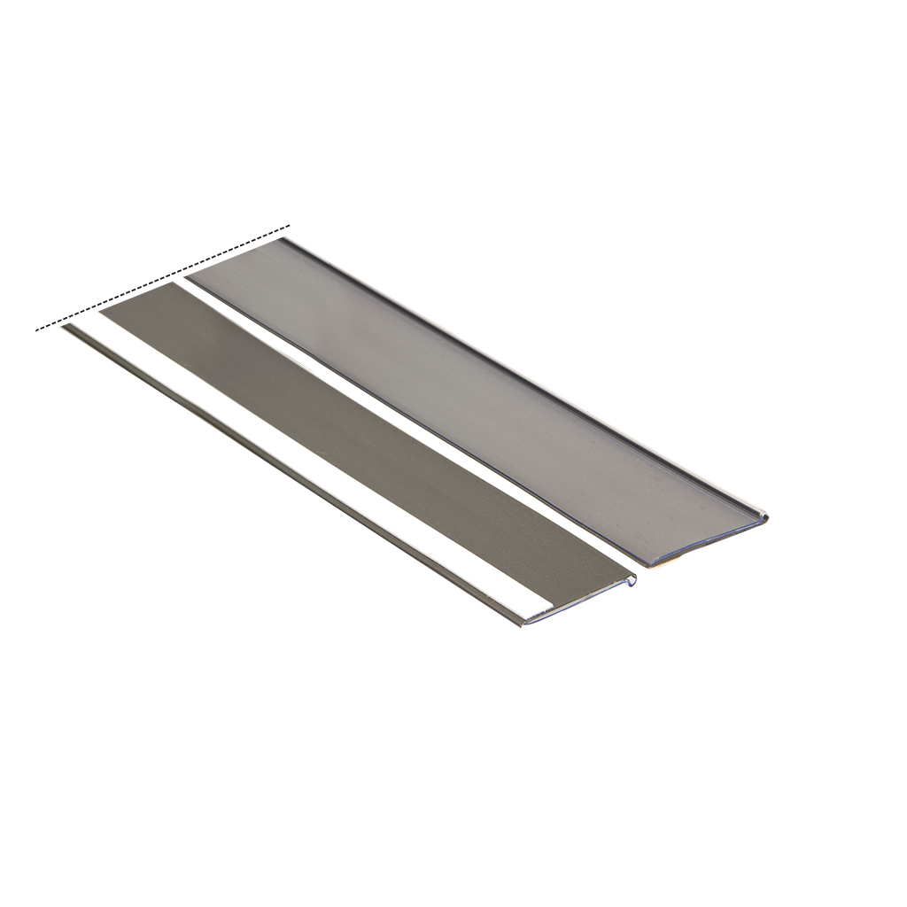 Prijsstrip voor rek grijs aluminium met 12mm schuimklebeband, 1000x52mm, grijs aluminium