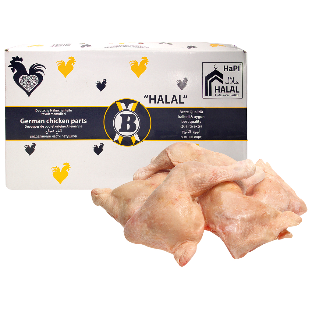 Diepgevroren kippenbouten met rugstuk, ongekalibreerd Halal
