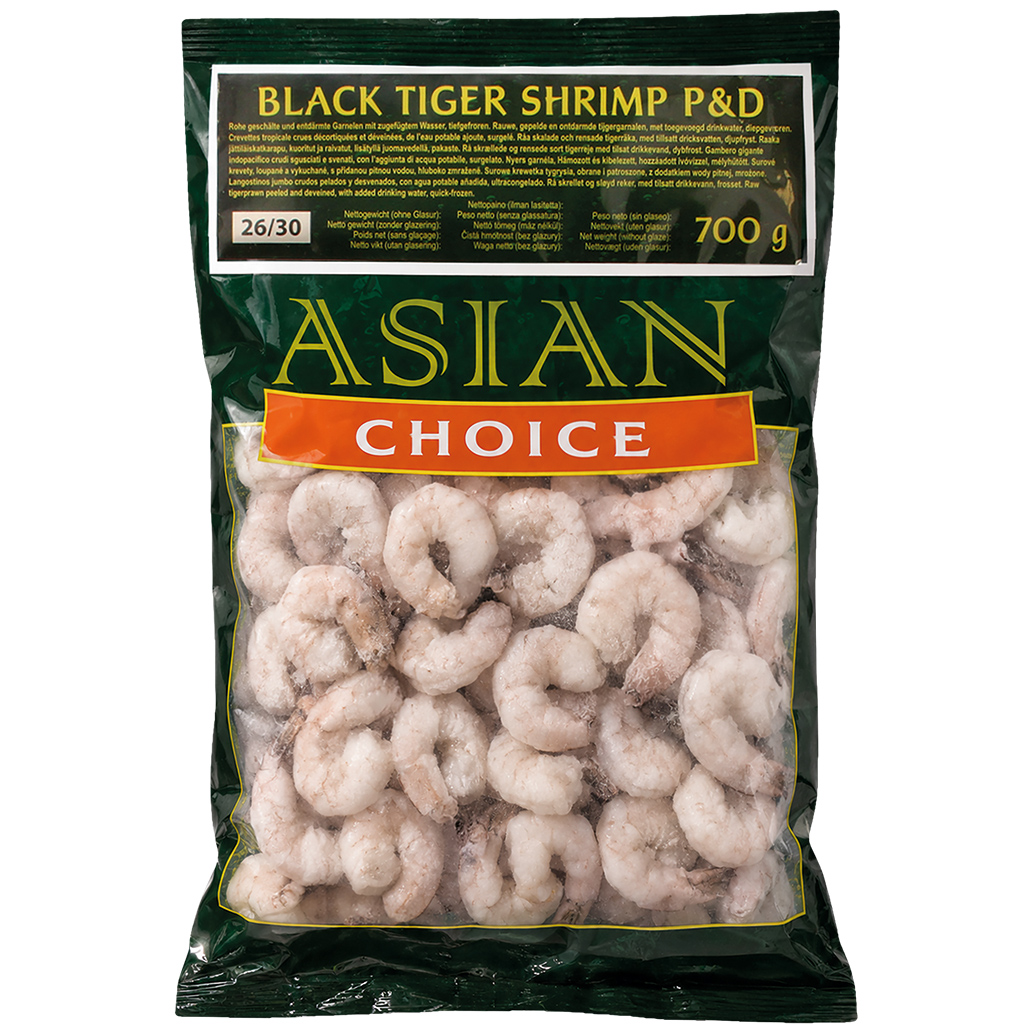 "Black Tiger Shrimp P&D" - Креветки, сырые, очищенные, без внутренностей, с добавлением воды, замороженные 26/30