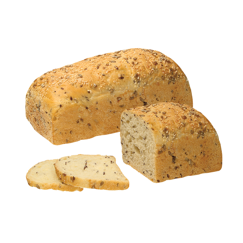 Witbrood met oliezaad, voorgebakken, diepgevroren, om af te bakken.