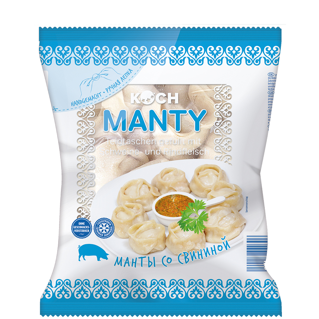 Diepvries "Manty" deegwaren met varkensvlees