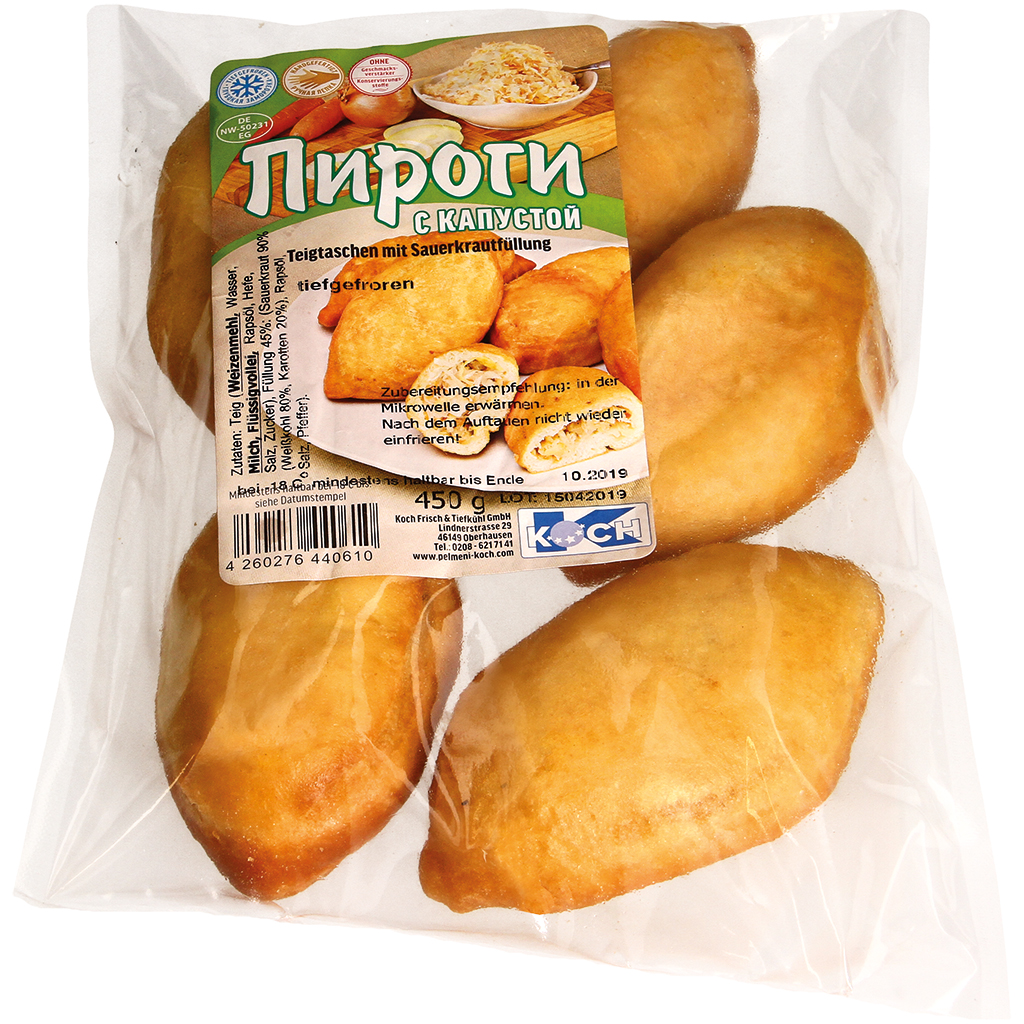 Deegwaren "Pirogi" met zuurkoolvulling, diepgevroren