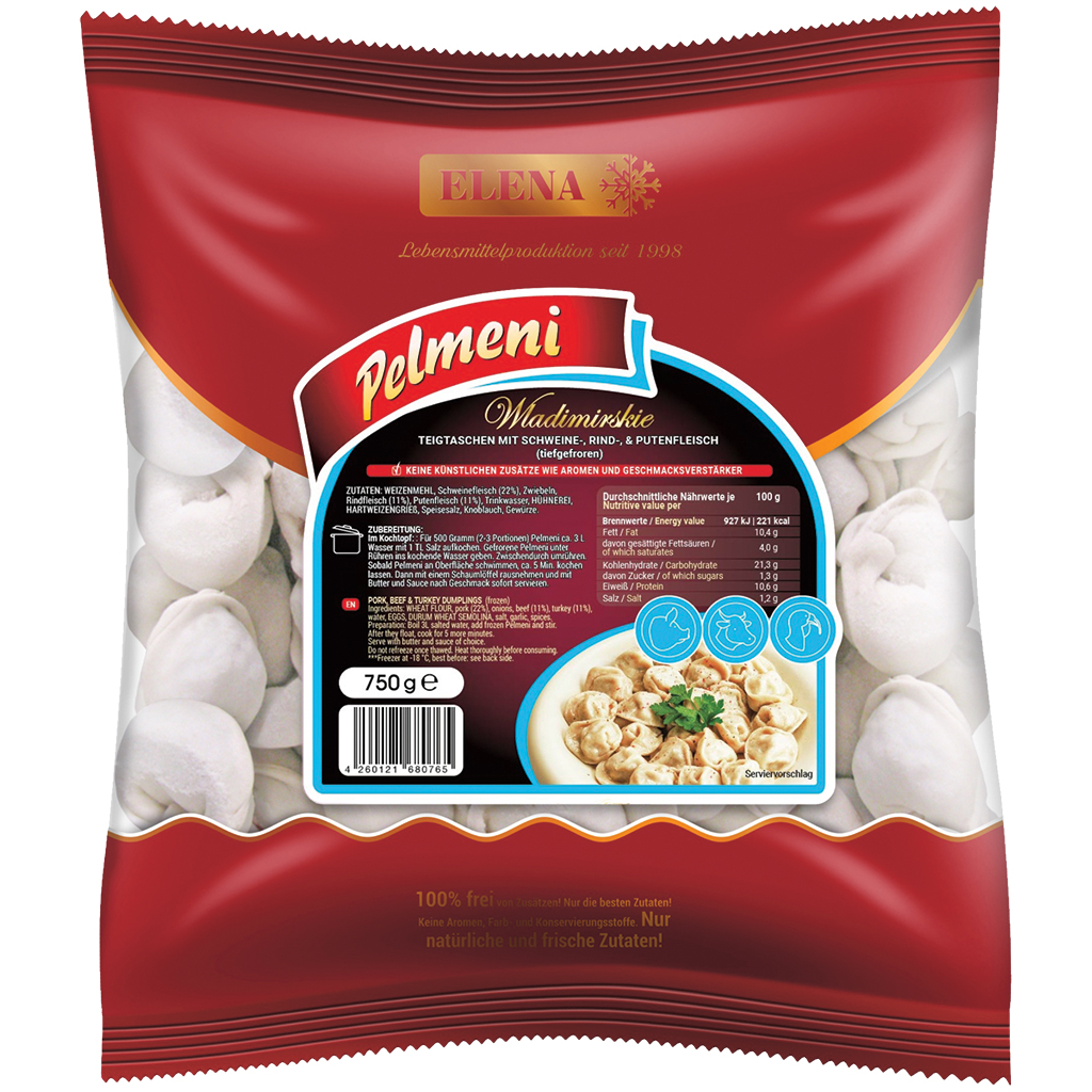 Deeggerechten Pelmeni "Wladimirskie" Handgemaakt met Varkens