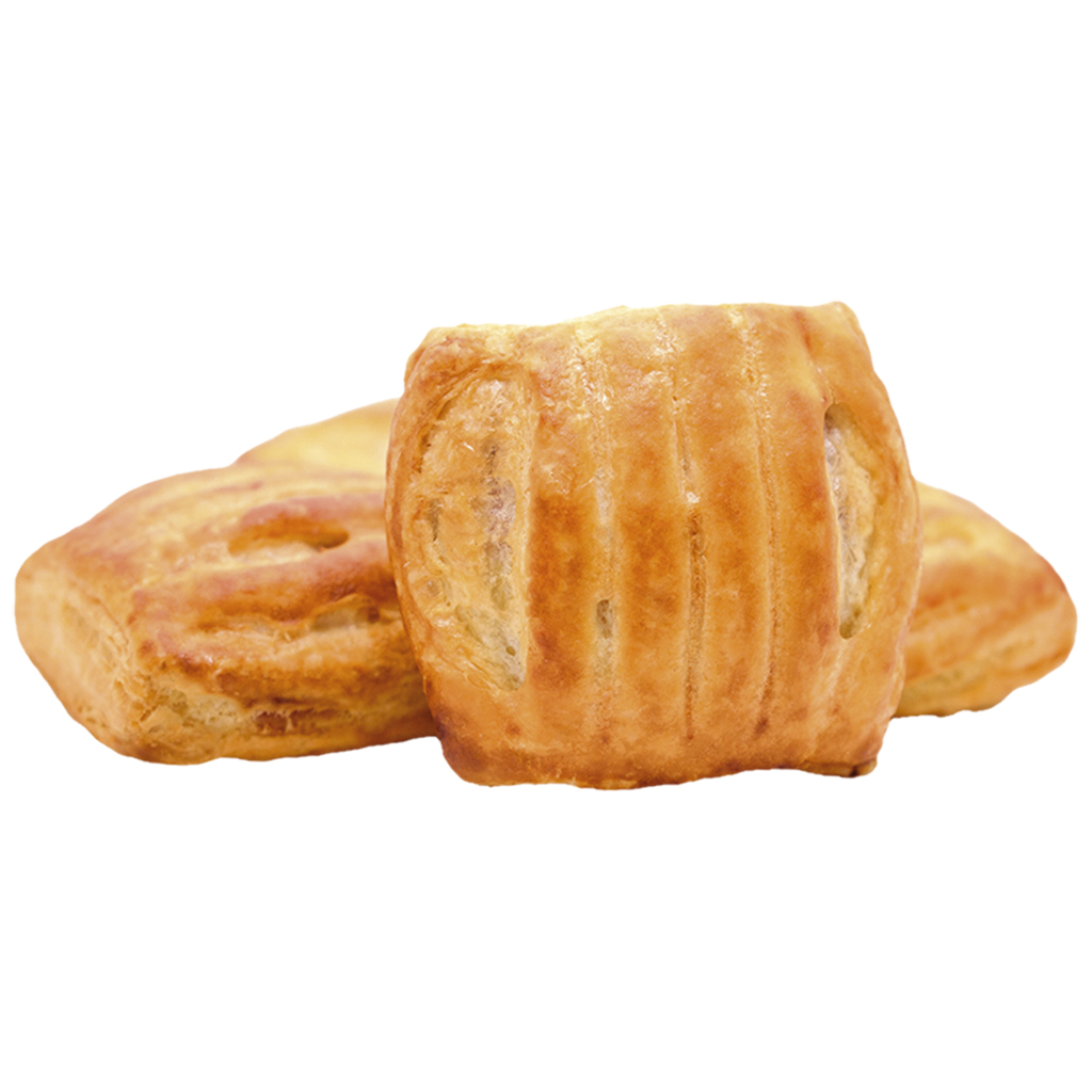 Mini bladerdeeggebakjes met een vulling met vanillesmaak en kersensmaak, om op te warmen, diepgevroren