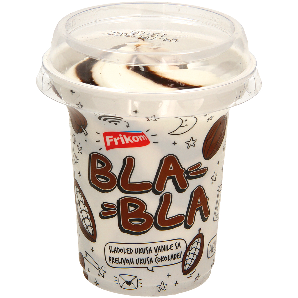 IJs "BLA BLA SCHOKO" met vanillesmaak en cacaosaus, diepgevroren