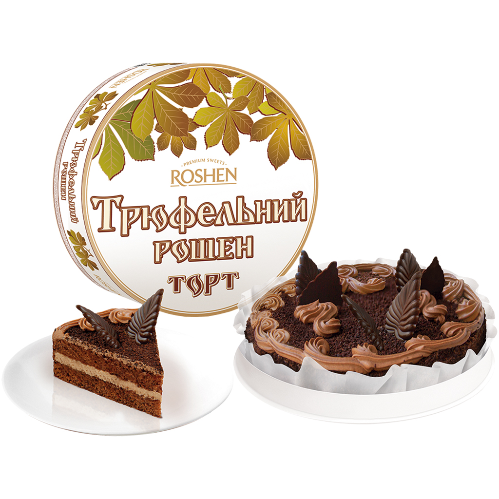 Torte "Truffel" met roomvulling 33% en versierd met pure chocolade, diepgevroren.