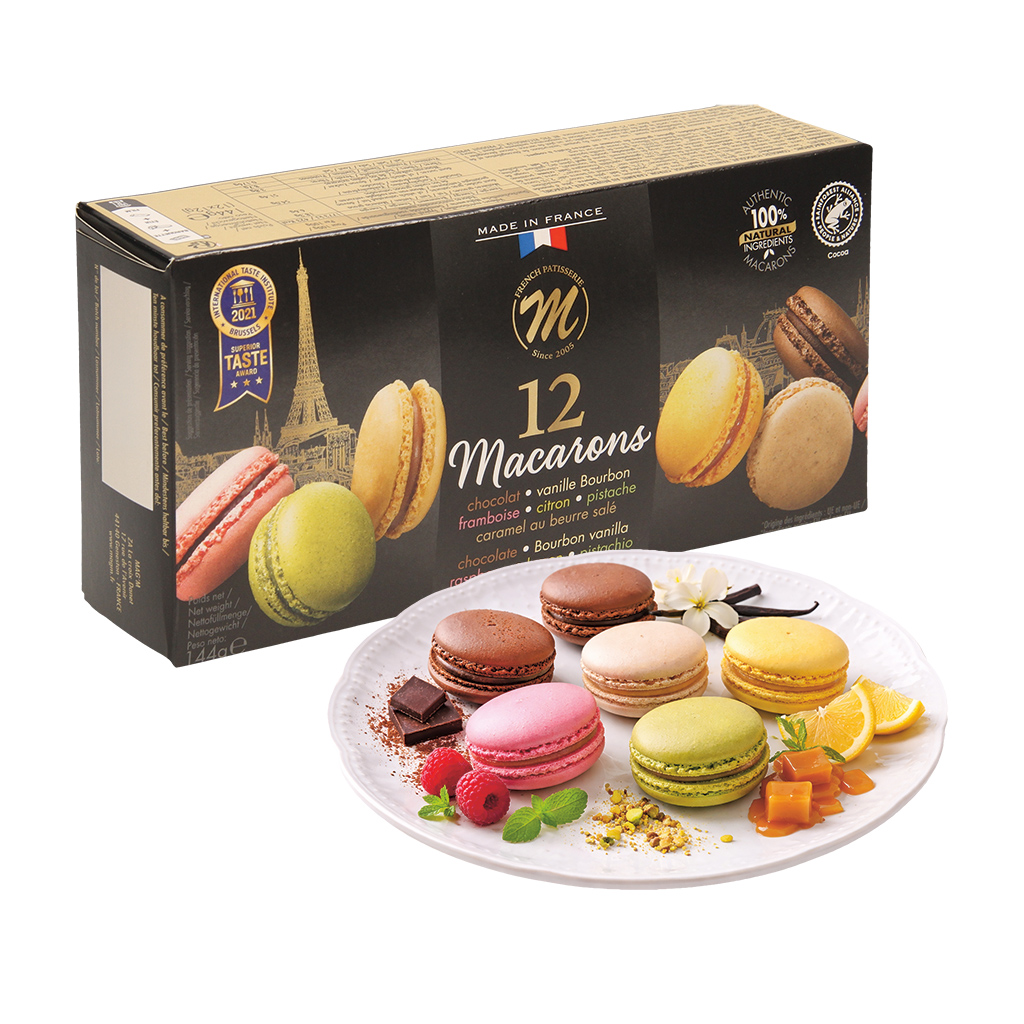 12 Macarons - Diepgevroren (Chocolade, Vanille, Framboos, Citroen, Karamel, Pistache)