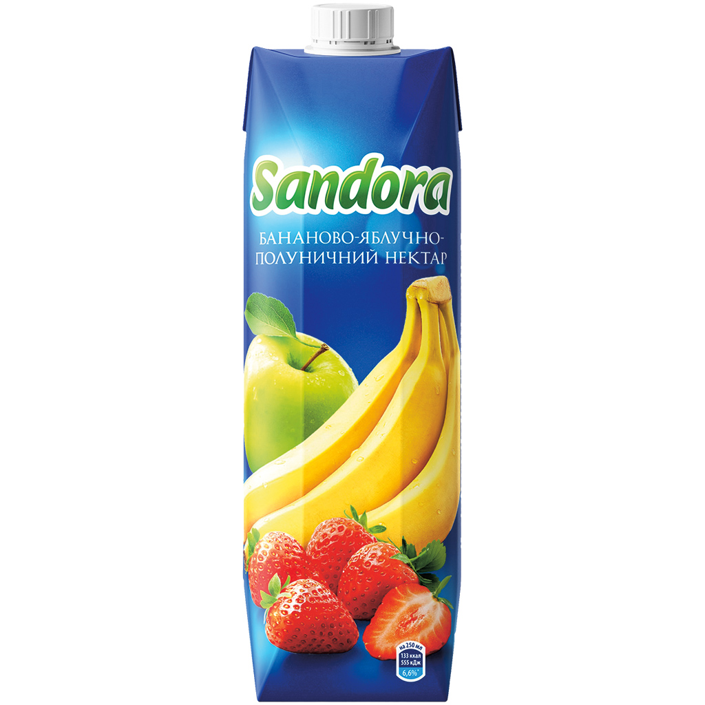 Bananen-appel-aardbeiennectar met vruchtvlees, gesteriliseerd