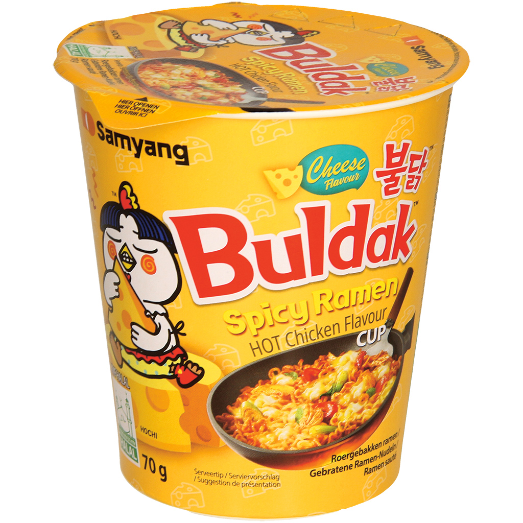 Ramen met hete kip- en kaassmaak met suikers en zoetstoffen