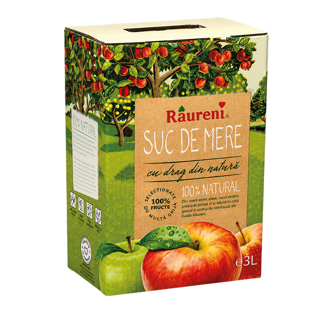 "Sap van Raureni" Appelsap uit appelsapconcentraat, 3L. Gepasteuriseerd.