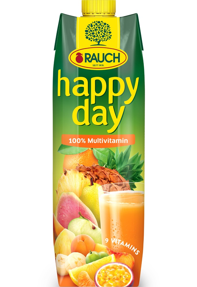 Multivitaminesap van meerfruitensapconcentraat en meerfruitpureeconcentraat met 9 vitamines.