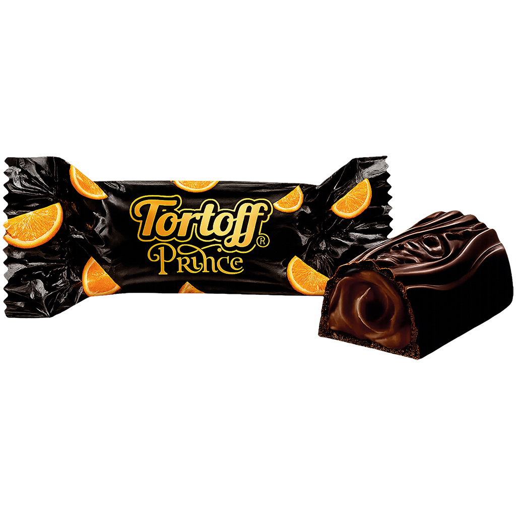 TORTOFF "PRINCE Oranje" Confekt met cacao- en sinaasappelsmaak, in cacaohoudende vetglazuur.