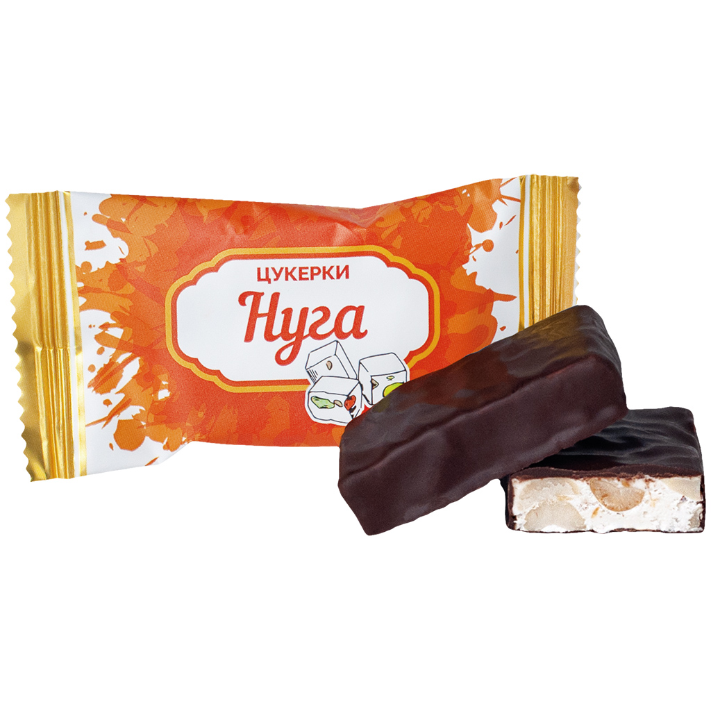 "Witte nougat" pinda-krokant in cacaohoudende vetglazuur