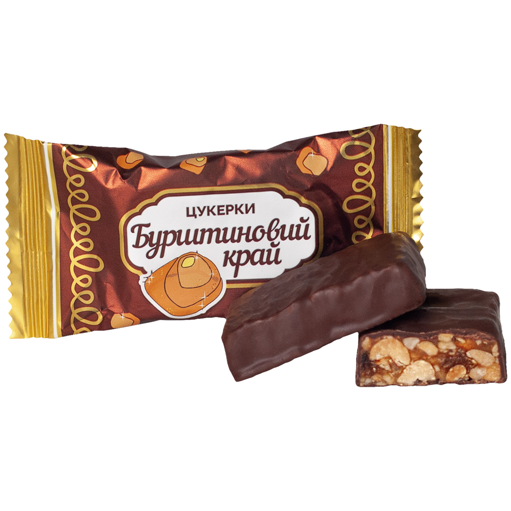 "Yantarny Kray" Pinda-krokant met rozijnen in cacao-vetglazuur