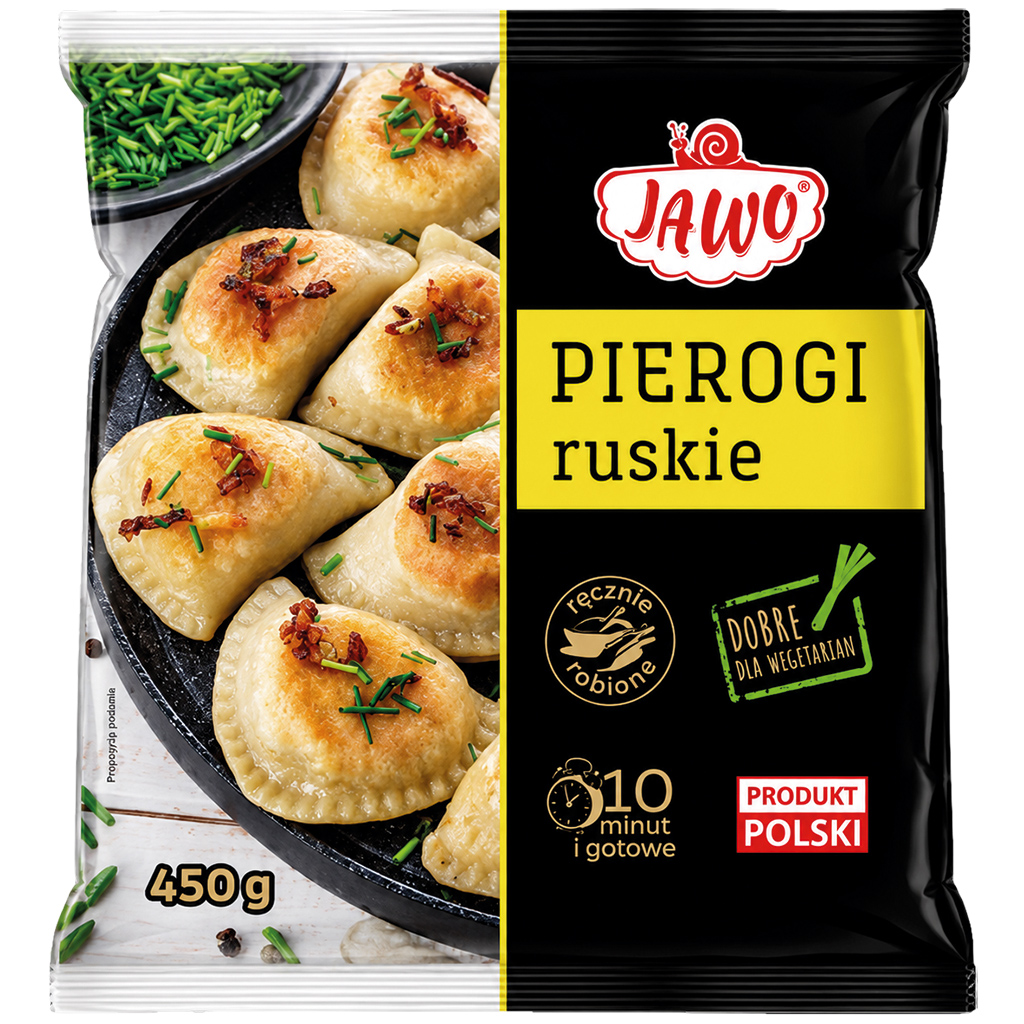 JAWO "Pierogi ruskie" Handgemaakte deegwaren met een vulling van 40 % aardappel en kwark, diepgevroren