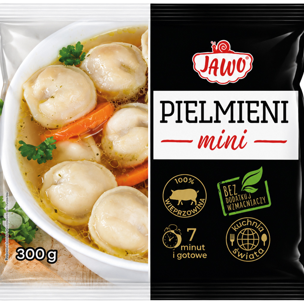 JAWO "Mini Pielmieni" Deegwaren met varkensvleesvulling 55%, diepgevroren.