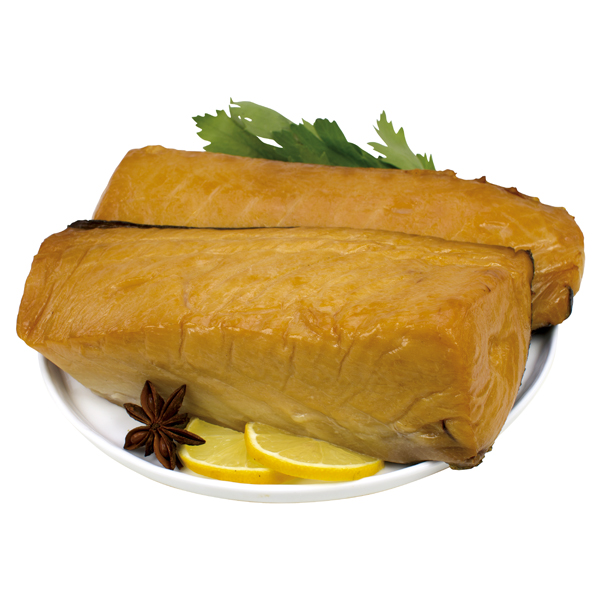 Buttermakreel-stukken (Lepidocybium flavobrunneum), koudgerookt.