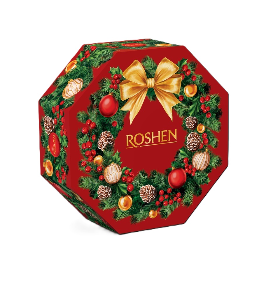 Подарочный набор "CHRISTMAS WREATH".Подарочный набор содержит ассорти из шоколадных изделий, конфет и вафель.СОДЕРЖИТ АЛКОГОЛЬ.