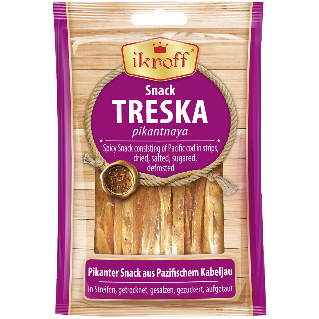 Пикантная закуска из трески соломкой, сухая и соленая, размо