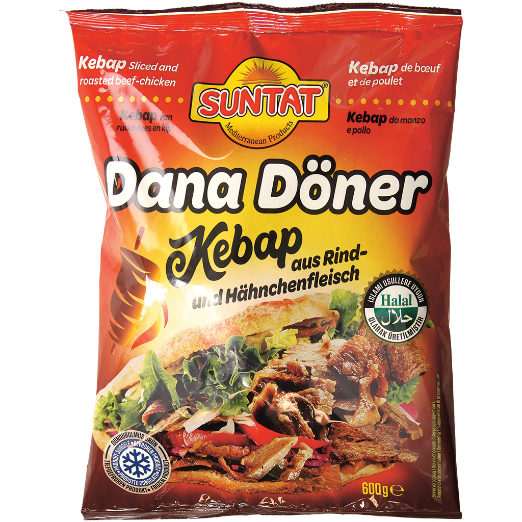Döner Kebap van rund- en kipvlees, geroosterd, in plakken, diepgevroren