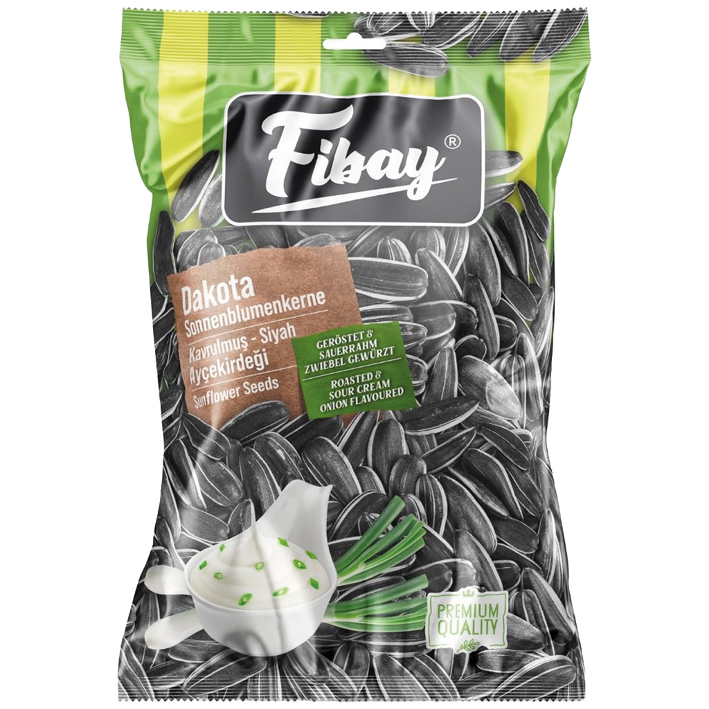 FIBAY Geroosterde zonnebloempitten in de schil met sour cream & onion smaak