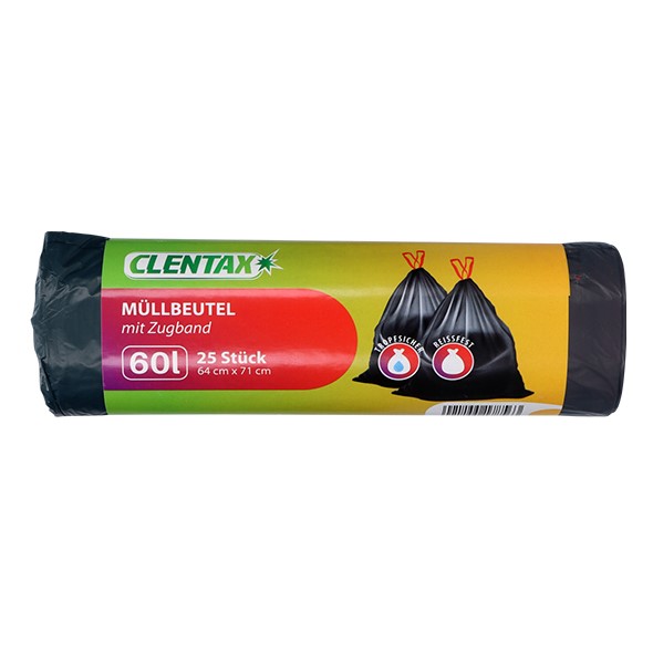 Zugbandafvalzakken 60L, 25 stuks