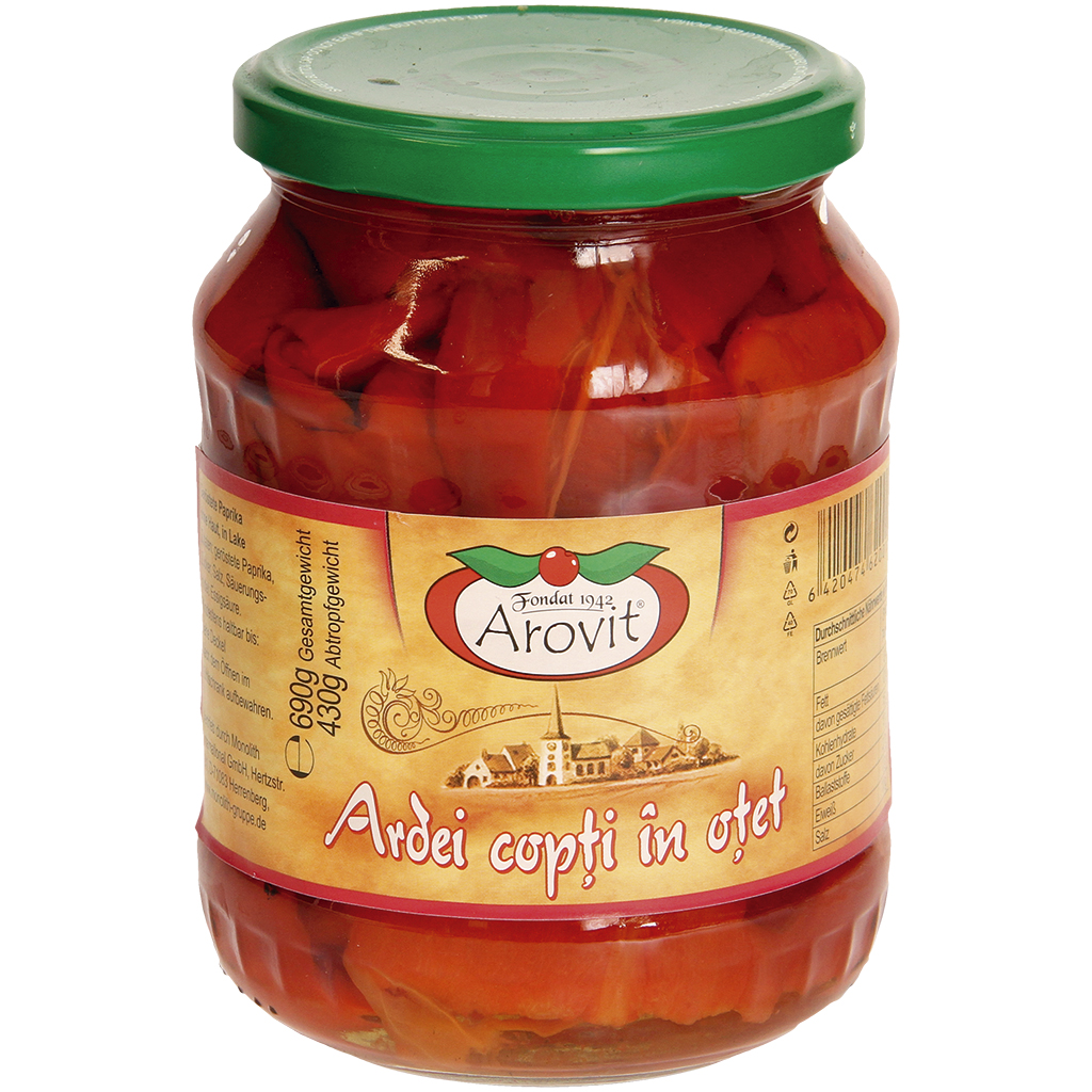 Маринованный жареный красный перец без кожицы. Пастеризованный продукт.